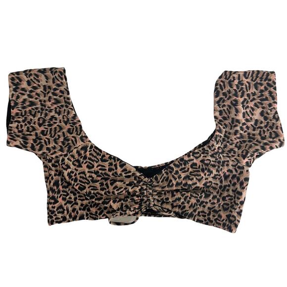 OASIS Bardot Bikini Top Leopard Animal Print Swim Beach Pink NWT Size UK12/US8 - Picture 4 of 10